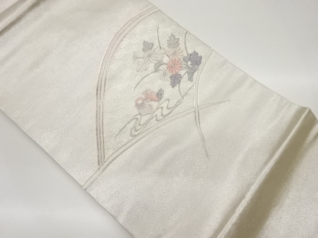 銀駒刺繍鴛鴦に菊模様名古屋帯